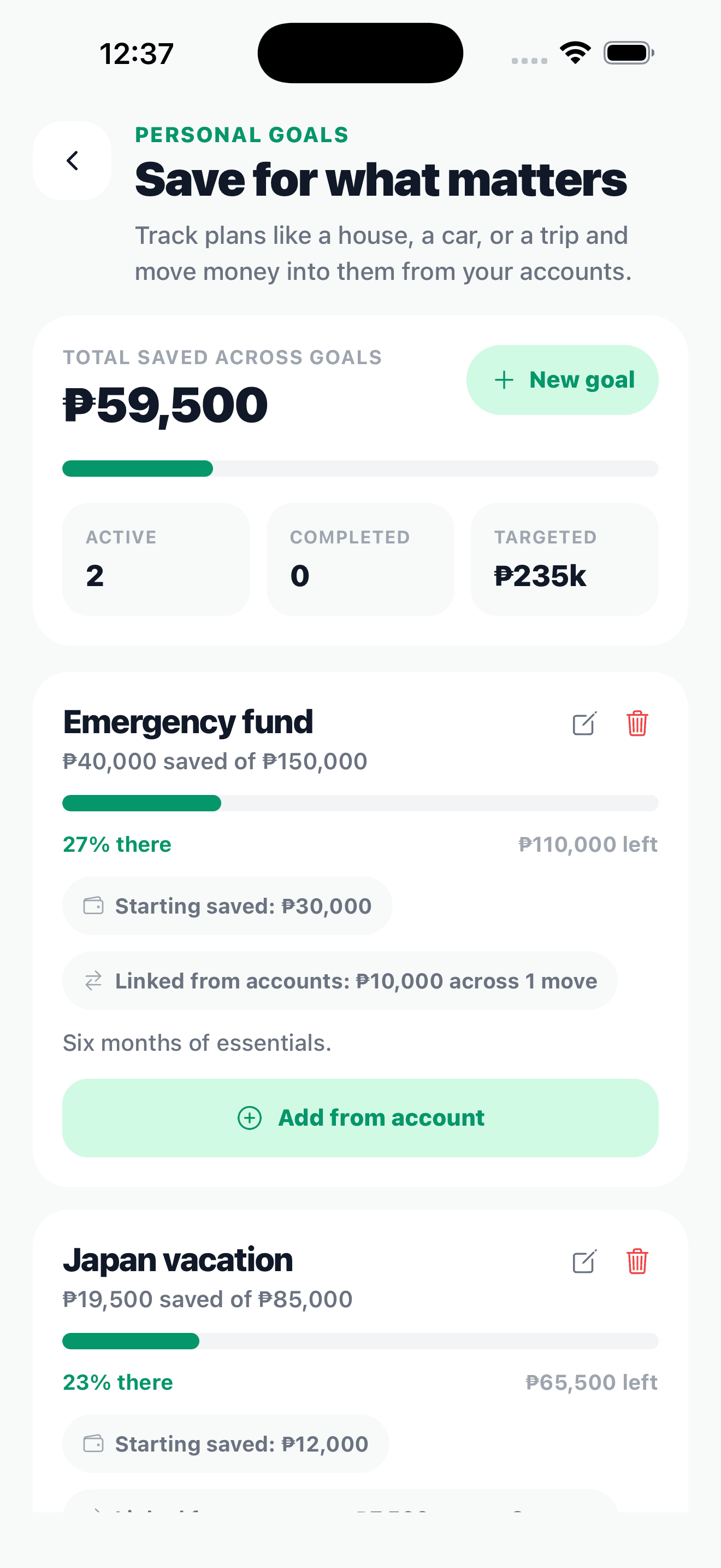 Create personal savings goals and watch your progress build.